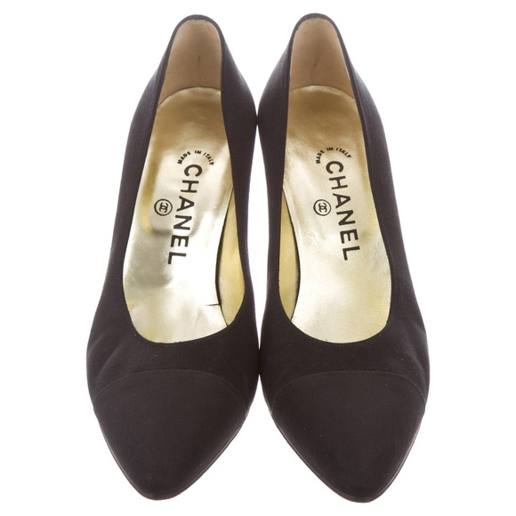 Black Satin Cap-toe Pumps